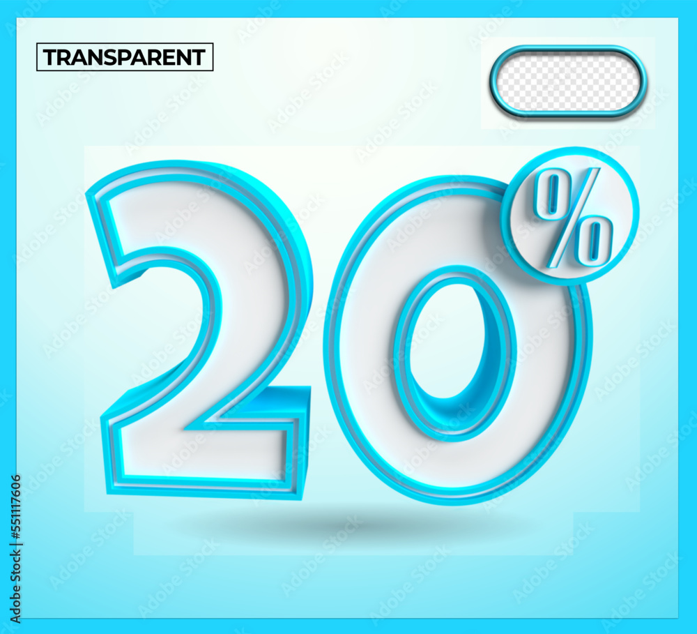 sale discount 3D render object 20% blue color for kids theme, children theme sale discount 3D render object 20% blue color for kids theme, children theme