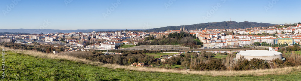 Panoramic view of Santiago de Compostela on sunny day