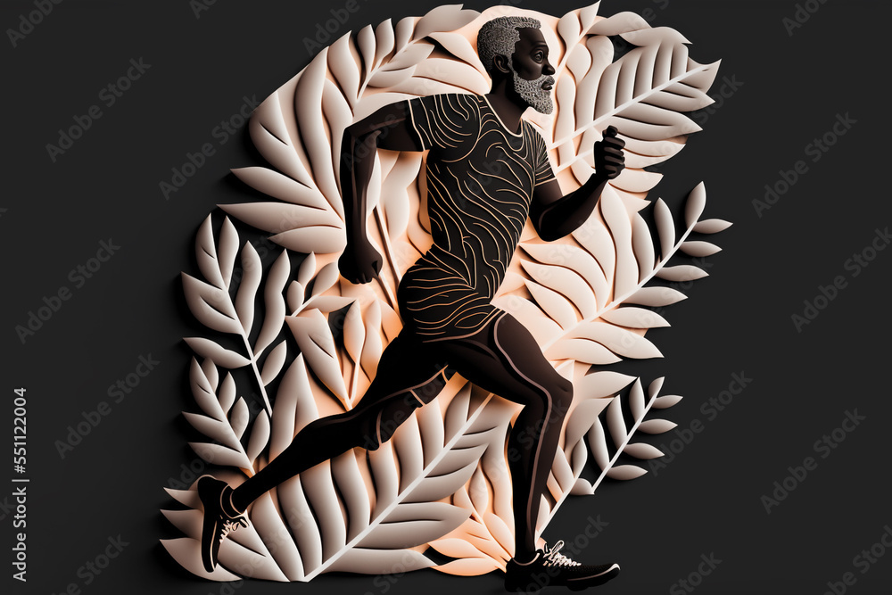 paper craft style illustration of an old man running , healthy lifestyle paper craft style illustration of an old man running , healthy lifestyle