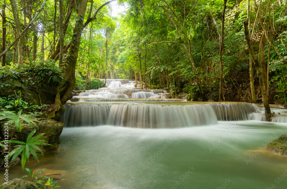Erawan Waterfall. Nature landscape of Kanchanaburi district in natural area. it is located in Thailand for travel trip on holiday and vacation background, tourist attraction. Erawan Waterfall. Nature landscape of Kanchanaburi district in natural area. it is located in Thailand for travel trip on holiday and vacation background, tourist attraction.