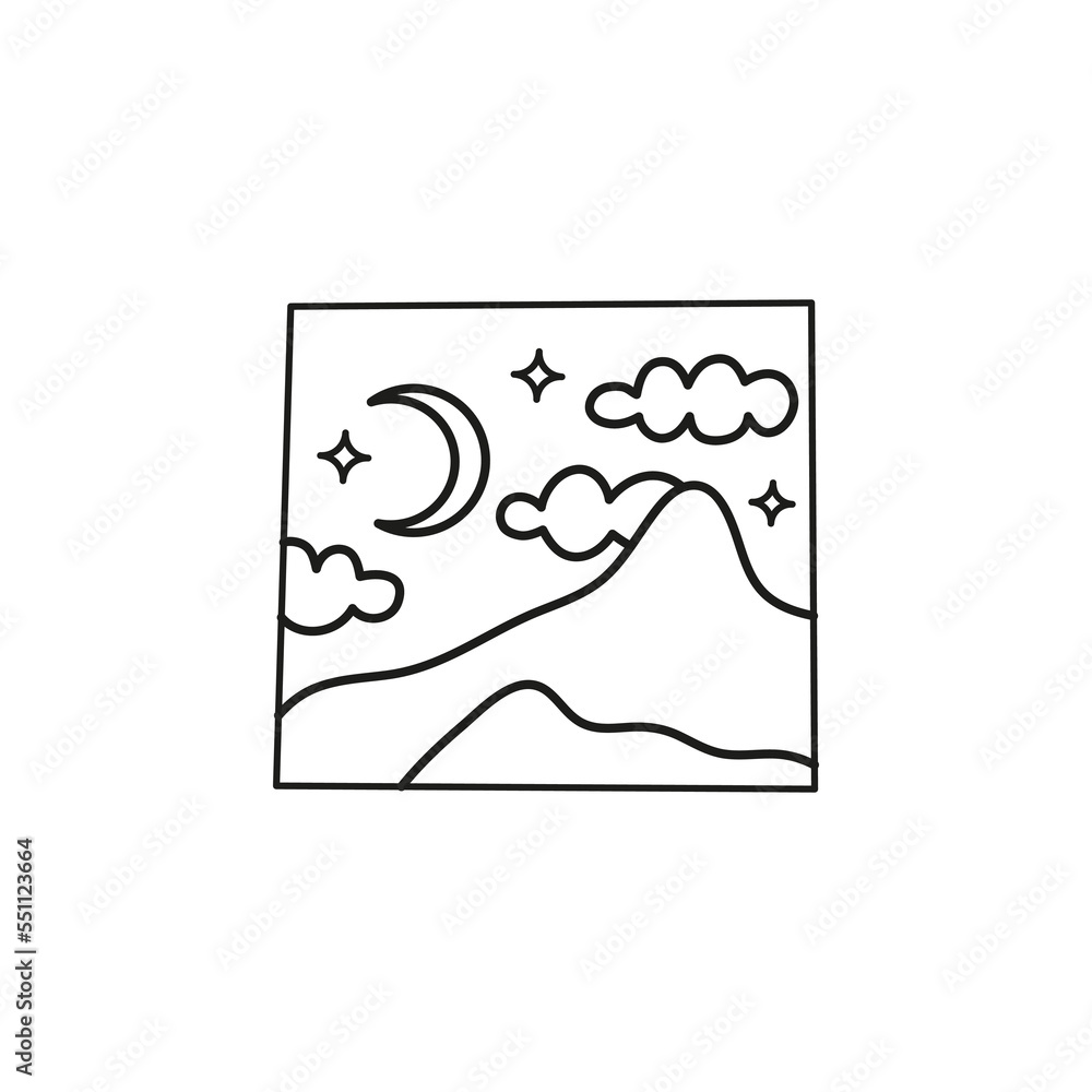 Doodle picture icon with mountains. Doodle picture icon with mountains.