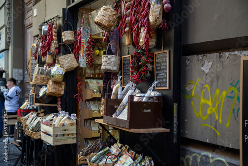 November 13, 2022 Naples, Italy, Campania region. Historical part of the city. Typical shop on the famous Spaccanapoli street