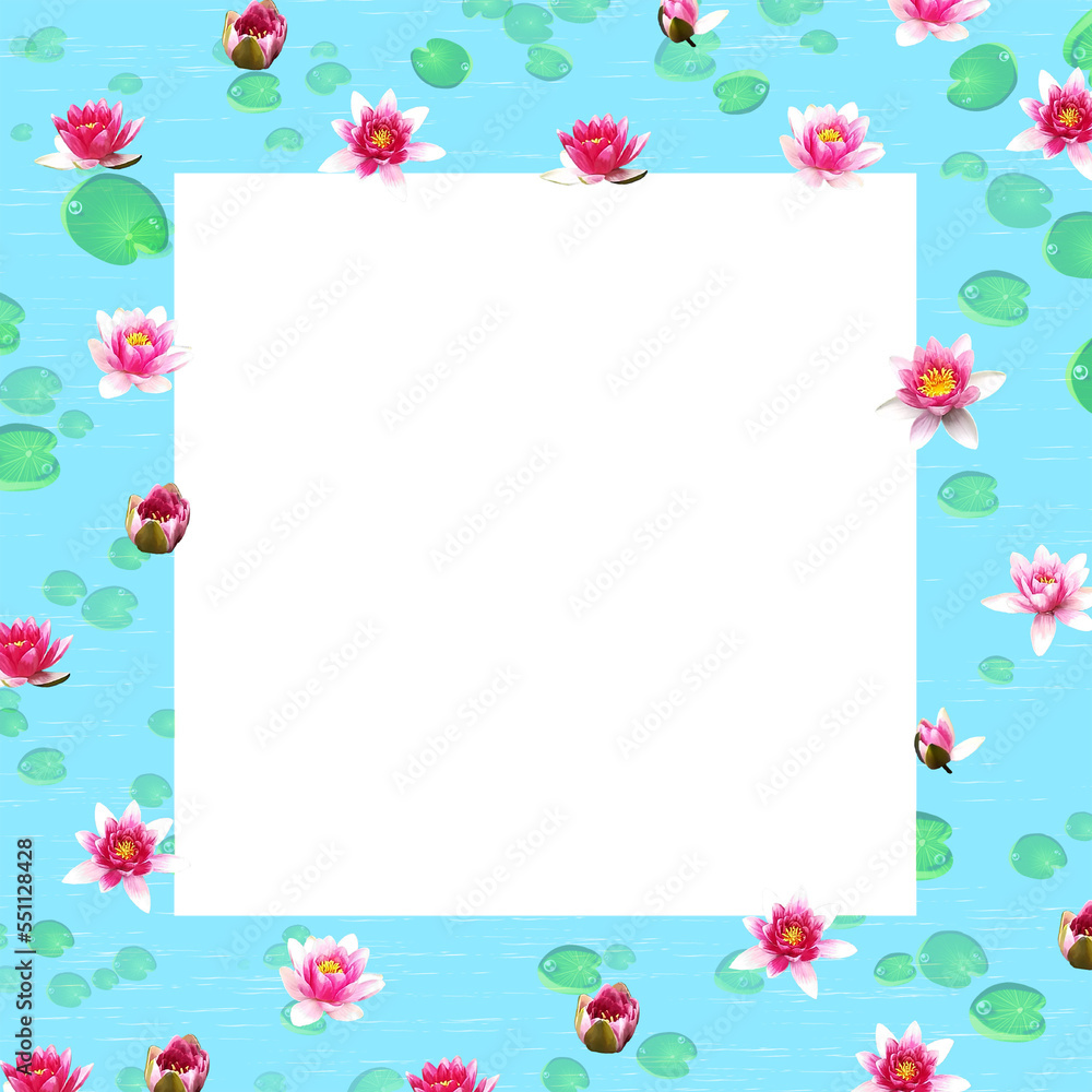 frame with lotus flowers and water lilies frame with lotus flowers and water lilies