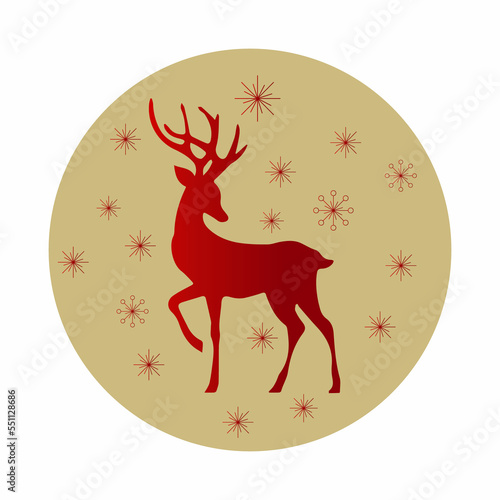 Round icon  background  card with New Year and Christmas design. Red and gold colors. For backgrounds  greetings  printing