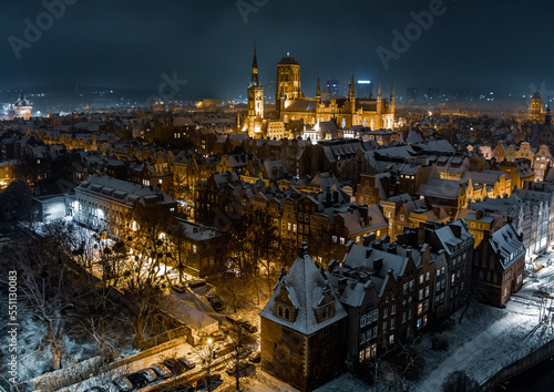 snowy gdansk at night