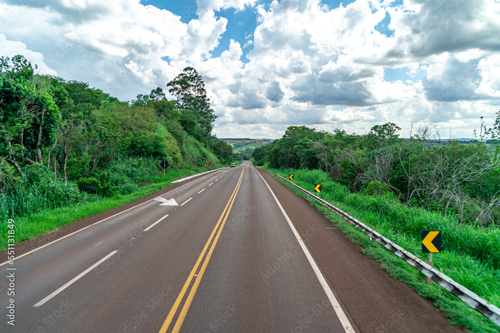 Fototapeta premium asphalt road in Brazilian nature in South America. motion blur