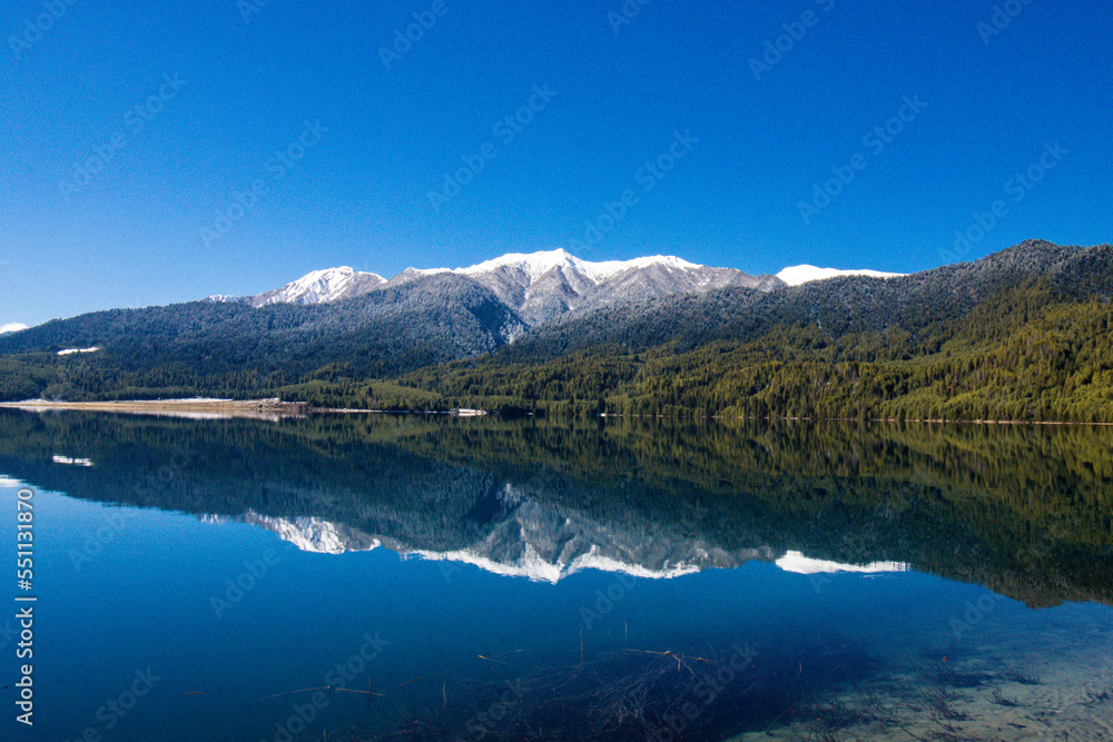 Beautiful Lake with Snowy Mountains Himalaya Rara Lake National Park Mugu Karnali Nepal Green Blue