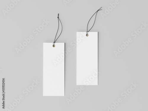 Blank white square label mockup, clothing tag, 3d rendering, 3d modeling