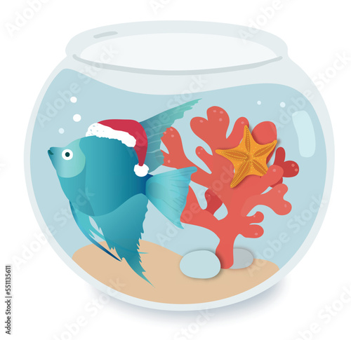 Christmas fish bowl - isolated vector illustration