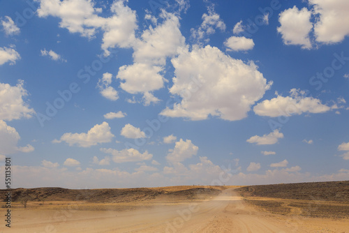 Namibian landscape along the gravel road. Namib-Naukluft National Park, Namibia.