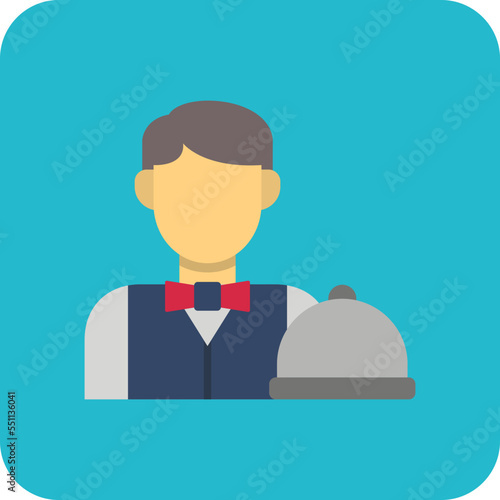 Waiter Multicolor Round Corner Flat Icon