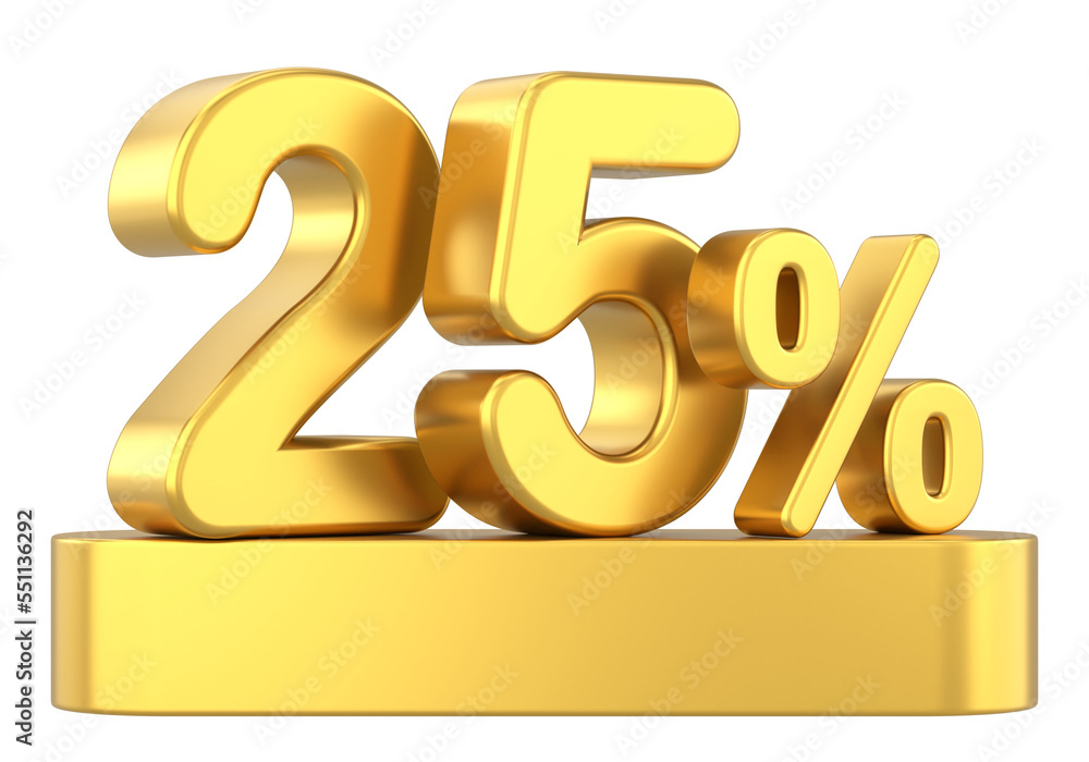 Twenty five percent. 3D illustration. Twenty five percent. 3D illustration.