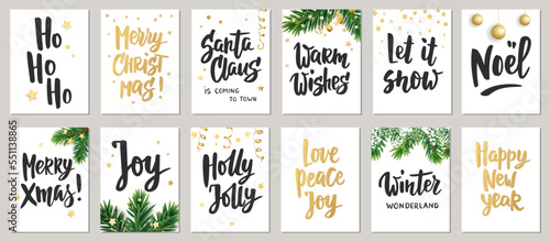 Christmas and New year holiday greeting cards. Christmas wishes. Hand drawn brush lettering.