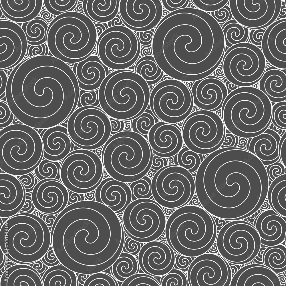 Seamless pattern with round swirls. Vector background, black and white illustration. Seamless pattern with round swirls. Vector background, black and white illustration.