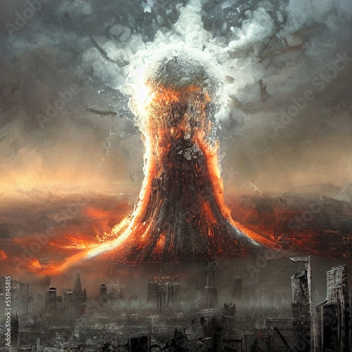 riesige nukleare Bomben Explosion in der Stadt. 3D Artwork einer apokalyptische Illustration.