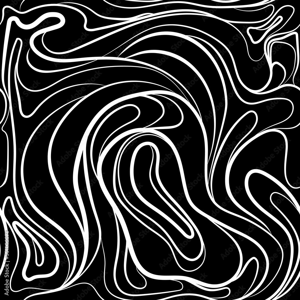 Abstract distorted lines texture with bold monochrome wavy stripes vector seamless pattern.Creative background with white curly lines on black background.Decorative striped design distortion effect Abstract distorted lines texture with bold monochrome wavy stripes vector seamless pattern.Creative background with white curly lines on black background.Decorative striped design distortion effect