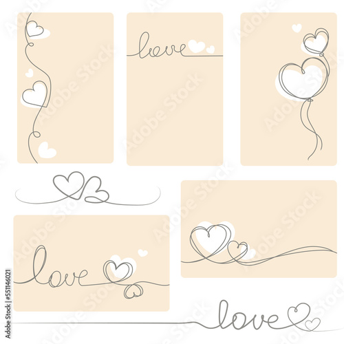 Love card collection with lettering and hearts simple abstract drawng,Set of banners template with words love and romantic symbols vector illustration.Trendy minimal illustrations.Valentine's day photo