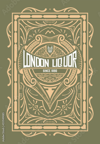 Whiskey label with old frames