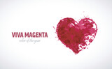 Color of the year 2023. Magenta grunge heart. Vector illustration for viva magenta trend inspiration