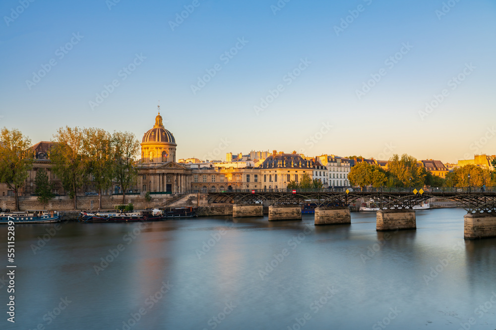 Pont des Arts over the Seine river at sunrise in Paris. France
