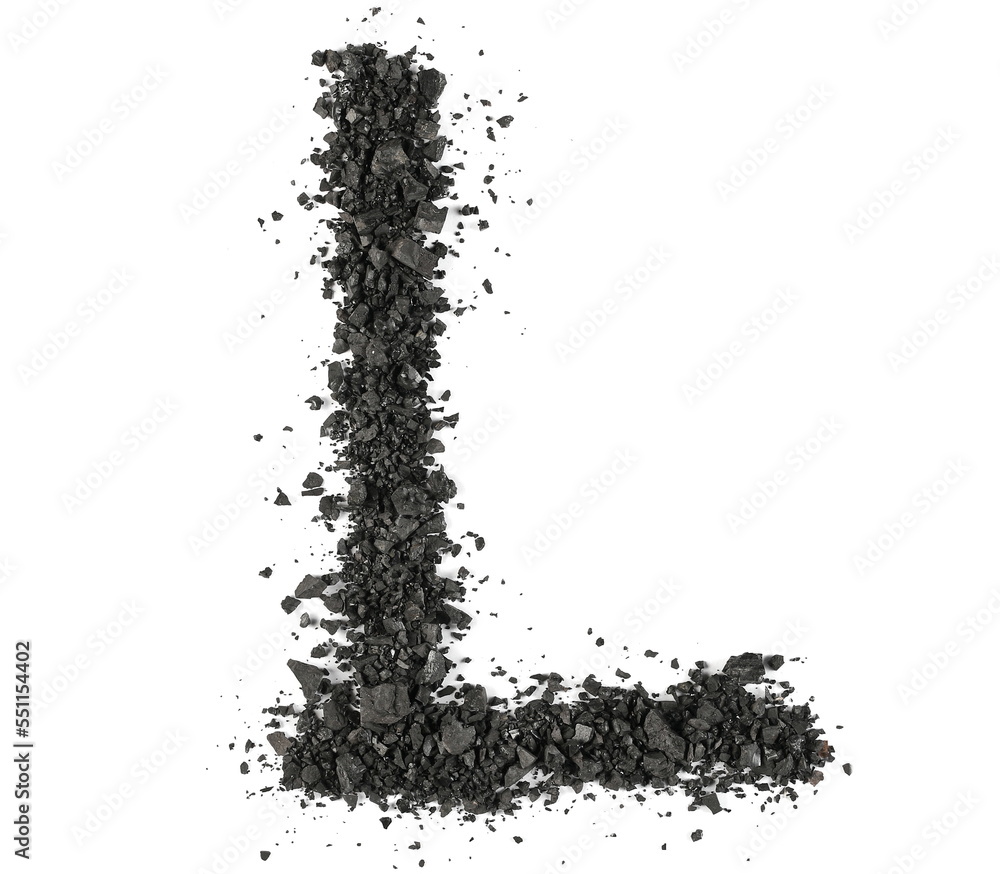 Black coal pile, alphabet letter L, isolated on white, clipping path Black coal pile, alphabet letter L, isolated on white, clipping path