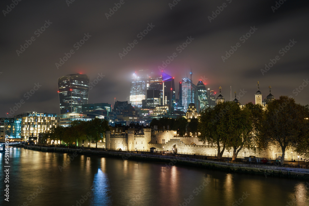 London financial district known as the Bank at night. England