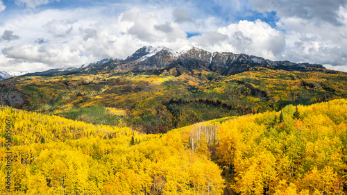 Autumn colors in the Colorado Rocky Mountains on scenic Gunnison County Road 12 through the Kebler Pass - view towards Ragged Wilderness