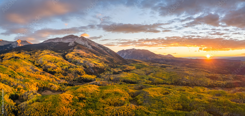 Golden Sunset Autumn colors at Kebler Pass in the Colorado Rocky Mountains - near Crested Butte on scenic Gunnison County Road 12  - Beckwith 