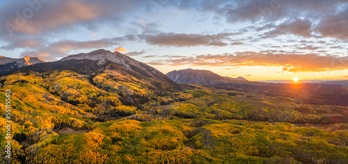 Golden Sunset Autumn colors at Kebler Pass in the Colorado Rocky Mountains - near Crested Butte on scenic Gunnison County Road 12 - Beckwith 