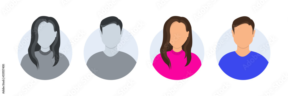 Man and woman icon. Male and female avatar profile. Vector illustration of gender symbols pink and blue. Black and white illustration. Gentleman and lady. Vector illustration Man and woman icon. Male and female avatar profile. Vector illustration of gender symbols pink and blue. Black and white illustration. Gentleman and lady. Vector illustration