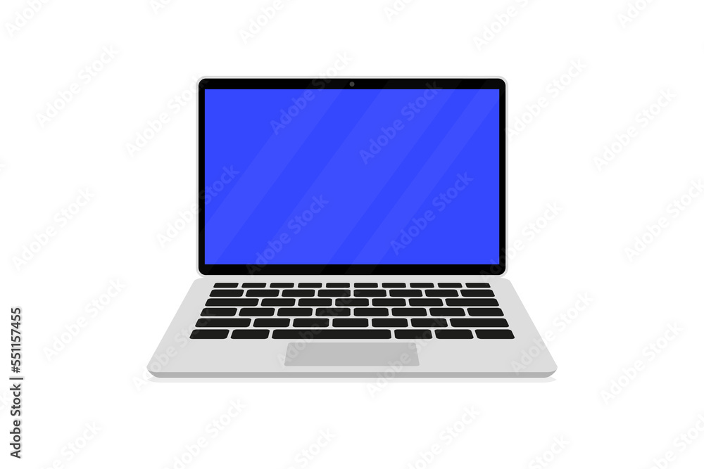 Opened laptop screen with keyboard. Laptop flat vector icon illustration. Mockup modern laptop with blank screen. Laptop front view. Vector Illustration Opened laptop screen with keyboard. Laptop flat vector icon illustration. Mockup modern laptop with blank screen. Laptop front view. Vector Illustration