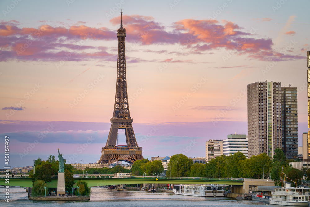 Eiffel Tower in Paris at sunset. France