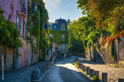 Fototapeta Naklejka Na Ścianę i Meble -  Old street in quarter Montmartre in Paris, France