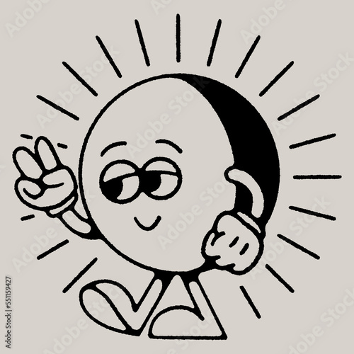 Retro Vintage Sun Mascot Cartoon Character