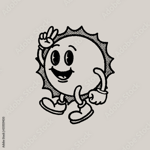 Retro Vintage Sun Mascot Cartoon Character