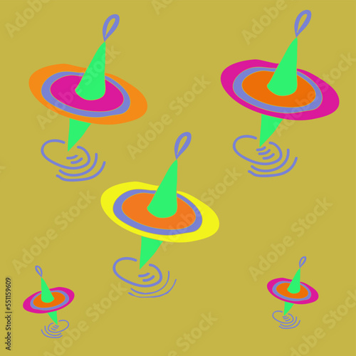 Stylized colored  whirligigs. Hand drawn.