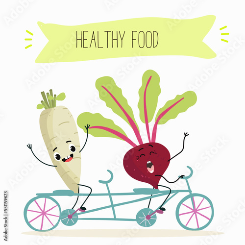 raw food diet; beetroot; radish; roller skates; scooter; ride; have fun; couple; agriculture; autumn; cartoon; character; cheerful; child t shirt; comic; cooking; culinary; cute; diet; dish; emotion; 