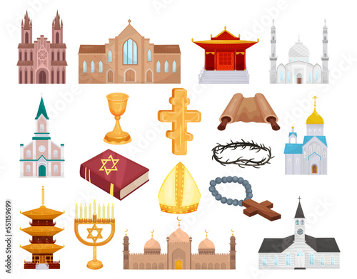 Religious Symbols with Christianity, Islam, Judaism, Orthodoxy, Buddhism and Hinduism Big Vector Set