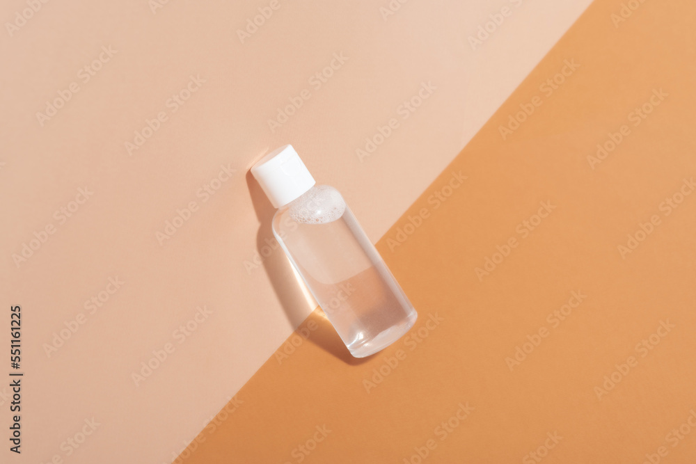 small bottle of micellar water, close-up small bottle of micellar water, close-up