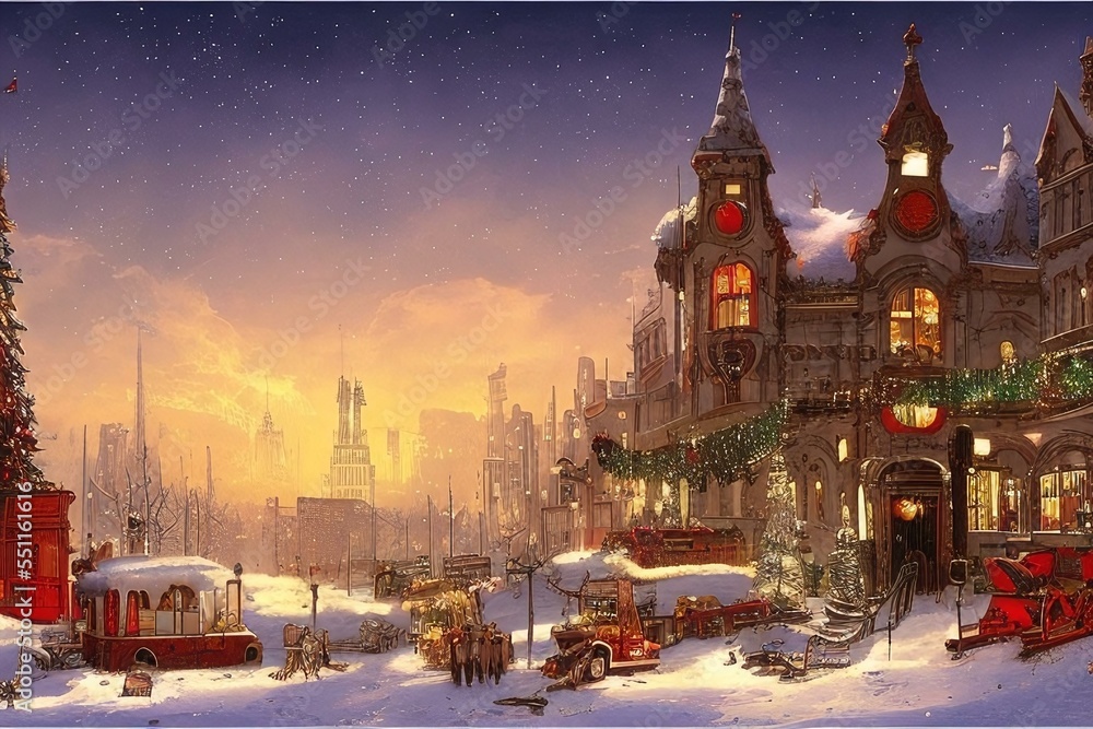 Fototapeta premium christmas city illustration
