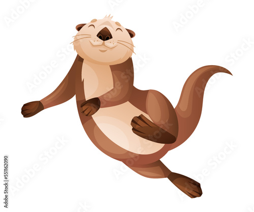 Swimming Sea Otter as Marine Mammal and Aquatic Creature with Brown Coat and Long Tail Vector Illustration