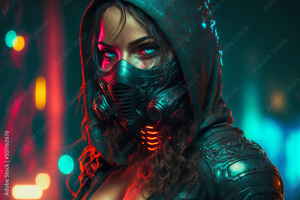 moda cyberpunk ragazza con gas maschera. generativo ai 25415717