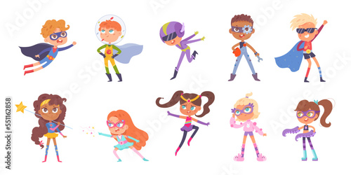 Superhero characters set, strong and brave children heroes collection, boys and girls