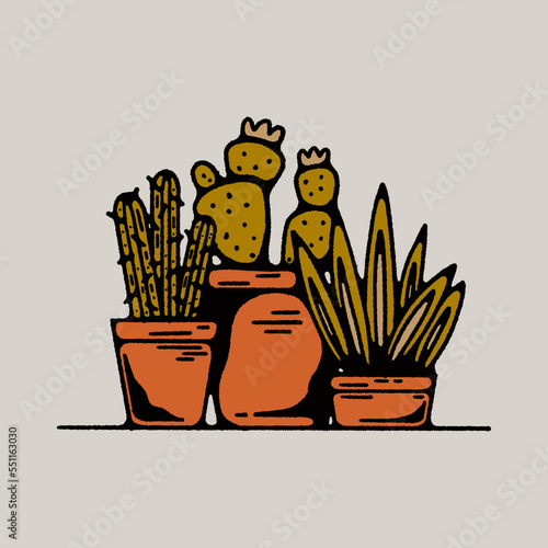 Retro Vintage Succulent Cactus Potted Plants Design