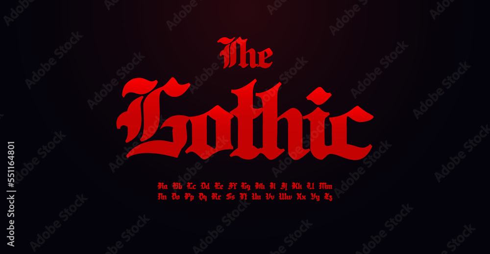 Gothic medieval font. Calligraphic vintage alphabet. Dark uppercase and lowercase hand letters for beer whiskey labels, bikers, tattoos, metal bands, apparel brand logos. Blackletter vector typography