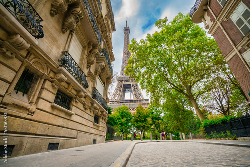 Fototapeta Naklejka Na Ścianę i Meble -  Eiffel Tower capture between buildings in Paris. France