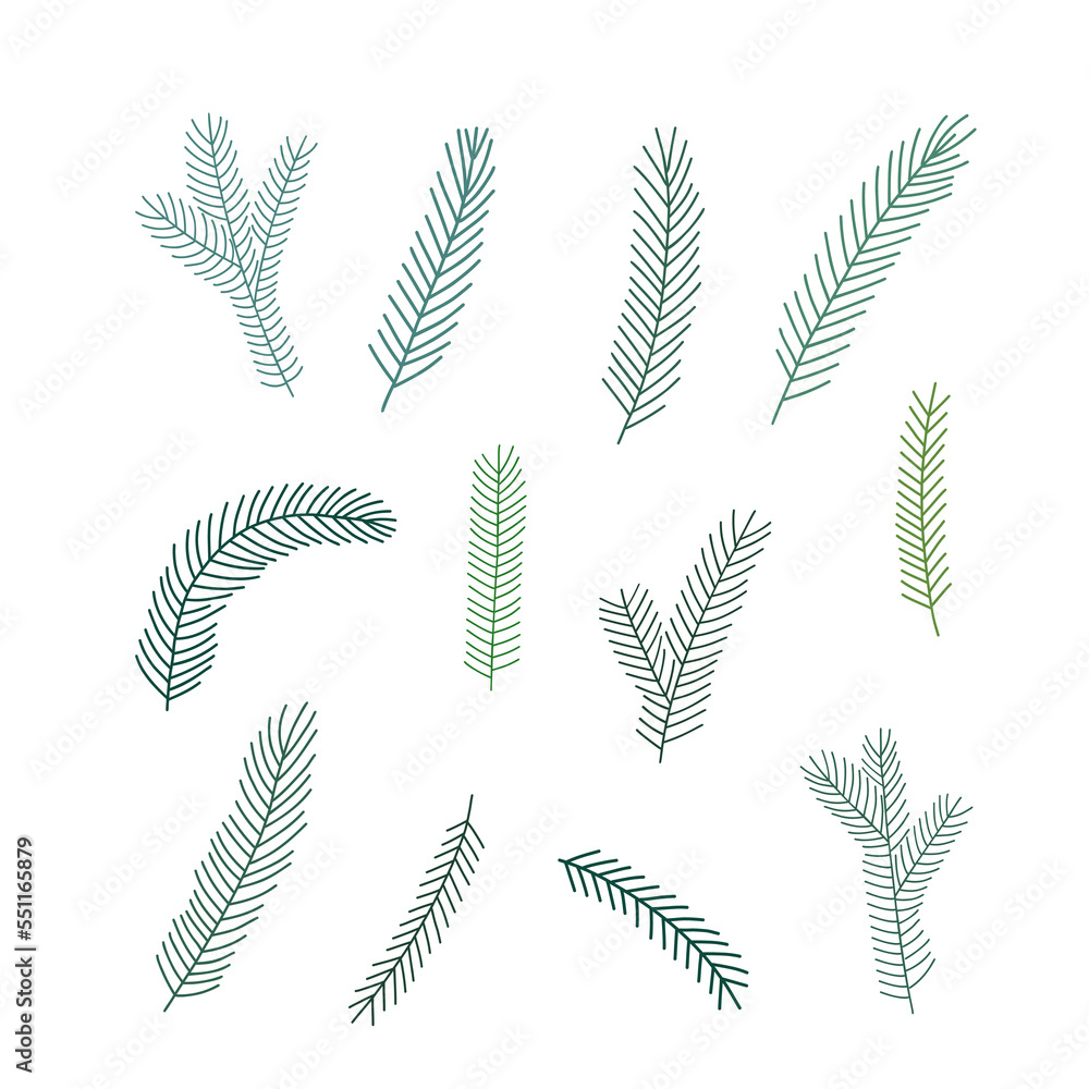 Fir-tree branches Christmas holiday celebration simple doodle vector illustration, greeting card, poster, banner, home decor design traditional seasonal elements Fir-tree branches Christmas holiday celebration simple doodle vector illustration, greeting card, poster, banner, home decor design traditional seasonal elements