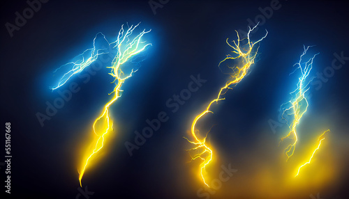 Electric lightning bolt. Energy effect. Bright light flare and sparks.
