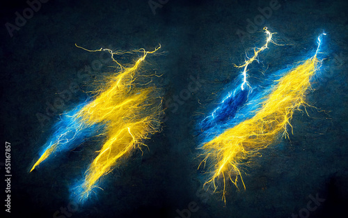Electric lightning bolt. Energy effect. Bright light flare and sparks.