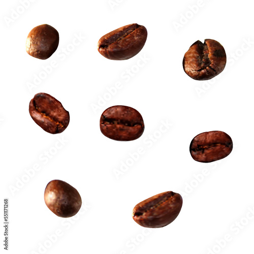 Realistic coffee grains on a white background. Vector graphics